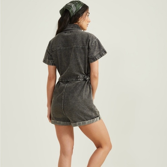 Altar'd State Washed Black Short-Sleeve Denim Overalls - Picture 2 of 8